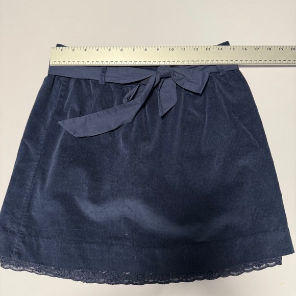 Garnet Hill Navy Corduroy‎ Mini Skirt A-Line Lace Trim Bow Tie Waist Size 6 - Picture 5 of 10